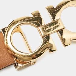 Pre Owned Salvatore Ferragamo Black/Brown Leather Double Gancio Cut to Size Reversible Belt