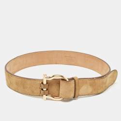 Salvatore Ferragamo Beige Suede Gancio Buckle Belt 80CM