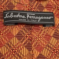 Salvatore Ferragamo Brown Striped Silk Traditional Tie