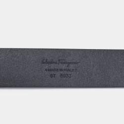 Pre Owned Salvatore Ferragamo Black Leather Gancini Buckle Belt 85CM
