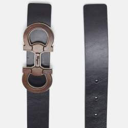 Pre Owned Salvatore Ferragamo Black Leather Gancini Buckle Belt 85CM