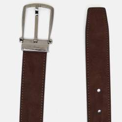 Salvatore Ferragamo Brown/Black Suede and Leather Cut to Size Reversible Belt