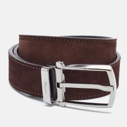 Salvatore Ferragamo Brown/Black Suede and Leather Cut to Size Reversible Belt