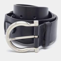 Pre Owned Salvatore Ferragamo Black Leather Gancini Buckle Belt 90CM