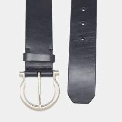 Pre Owned Salvatore Ferragamo Black Leather Gancini Buckle Belt 90CM