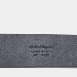 Pre Owned Salvatore Ferragamo Black Leather Gancini Buckle Belt 90CM