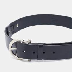Pre Owned Salvatore Ferragamo Black Leather Gancini Buckle Belt 90CM