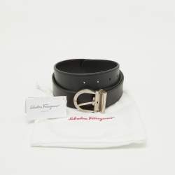 Salvatore Ferragamo Black Leather Cut to Size Reversible Buckle Belt