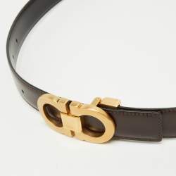 Pre Owned Salvatore Ferragamo Brown/Black Leather Cut to Size Reversible Gancini Buckle Belt