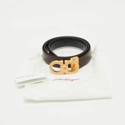 Pre Owned Salvatore Ferragamo Brown/Black Leather Cut to Size Reversible Gancini Buckle Belt