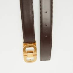 Pre Owned Salvatore Ferragamo Brown/Black Leather Cut to Size Reversible Gancini Buckle Belt