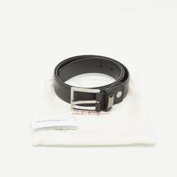 Pre Owned Salvatore Ferragamo Black Leather Buckle Belt 95CM