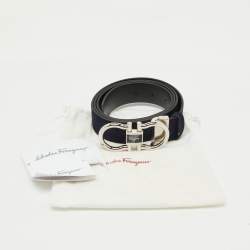 Pre Owned Salvatore Ferragamo Navy Blue/Black Nubuck Leather Cut to Size Reversible Gancini Buckle Belt
