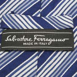 Pre Owned Salvatore Ferragamo Blue Diagonal Striped Silk Tie 