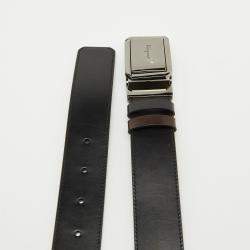 Salvatore Ferragamo Black/Dark Brown Leather Cut to Size Buckle Belt