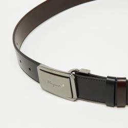 Salvatore Ferragamo Black/Dark Brown Leather Cut to Size Buckle Belt