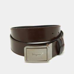 Salvatore Ferragamo Black/Dark Brown Leather Cut to Size Buckle Belt