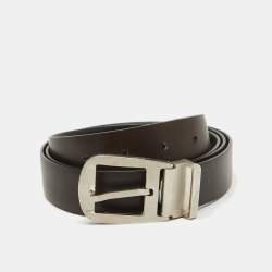 Salvatore Ferragamo Black/Dark Brown Leather Cut to Size Buckle Belt
