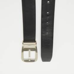 Salvatore Ferragamo Black/Dark Brown Leather Cut to Size Buckle Belt