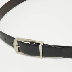 Salvatore Ferragamo Black/Dark Brown Leather Cut to Size Buckle Belt