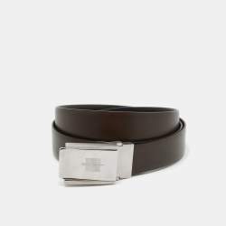 Salvatore Ferragamo Black/Dark Brown Leather Cut to Size Buckle Belt