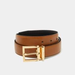 Pre Owned Salvatore Ferragamo Black/Tan Leather Cut to Size Buckle Belt