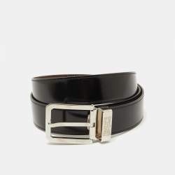 Salvatore Ferragamo Black/Dark Brown Leather Cut to Size Buckle Belt