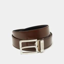 Salvatore Ferragamo Black/Dark Brown Leather Cut to Size Buckle Belt