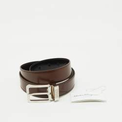 Salvatore Ferragamo Black/Dark Brown Leather Cut to Size Buckle Belt