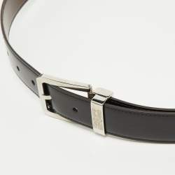 Salvatore Ferragamo Black/Dark Brown Leather Cut to Size Buckle Belt
