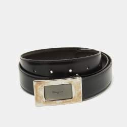 Salvatore Ferragamo Black/Dark Brown Leather Cut to Size Buckle Belt