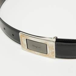 Salvatore Ferragamo Black/Dark Brown Leather Cut to Size Buckle Belt
