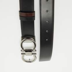 Pre Owned Salvatore Ferragamo Black/Dark Brown Leather Cut to Size Gancini Buckle Belt