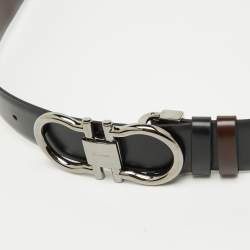 Pre Owned Salvatore Ferragamo Black/Dark Brown Leather Cut to Size Gancini Buckle Belt