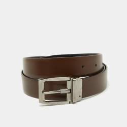 Salvatore Ferragamo Dark Brown/Black Leather Cut to Size Buckle Belt