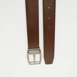 Salvatore Ferragamo Dark Brown/Black Leather Cut to Size Buckle Belt