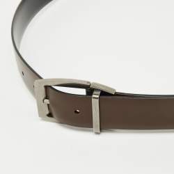 Salvatore Ferragamo Dark Brown/Black Leather Cut to Size Buckle Belt