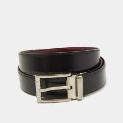 Salvatore Ferragamo Black/Burgundy Leather Cut to Size Buckle Belt