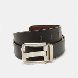 Salvatore Ferragamo Dark Brown/Black Leather Cut to Size Buckle Belt