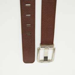 Salvatore Ferragamo Dark Brown/Black Leather Cut to Size Buckle Belt