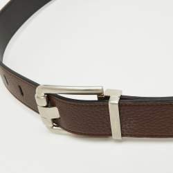 Salvatore Ferragamo Dark Brown/Black Leather Cut to Size Buckle Belt