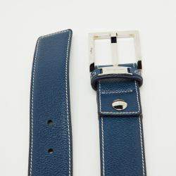 Pre Owned Salvatore Ferragamo Dark Blue Leather Buckle Belt 90CM