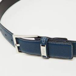 Pre Owned Salvatore Ferragamo Dark Blue Leather Buckle Belt 90CM