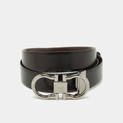 Pre Owned Salvatore Ferragamo Black/Dark Brown Leather Cut to Size Gancini Buckle Belt