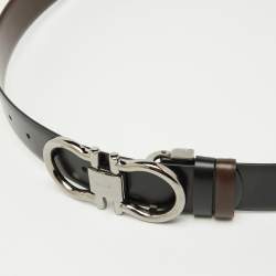 Pre Owned Salvatore Ferragamo Black/Dark Brown Leather Cut to Size Gancini Buckle Belt