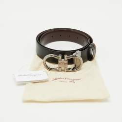 Pre Owned Salvatore Ferragamo Black/Dark Brown Leather Cut to Size Gancini Buckle Belt