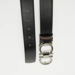 Pre Owned Salvatore Ferragamo Black/Dark Brown Leather Cut to Size Gancini Buckle Belt