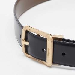 Salvatore Ferragamo Black/Tan Leather Cut to Size Reversible Buckle Belt