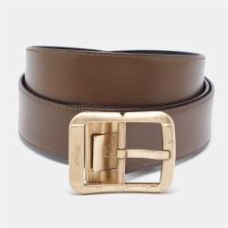 Salvatore Ferragamo Black/Tan Leather Cut to Size Reversible Buckle Belt