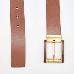 Salvatore Ferragamo Brown Leather Cut to Size Reversible Buckle Belt